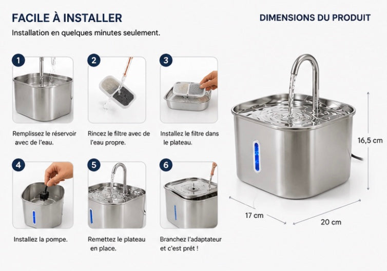 Fontaine à Eau Automatique en Inox pour Chat – Fonctionnement Discret