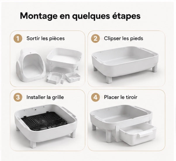 Litière Autonettoyante Ouverte Connectée pour Chat – Design Spacieux