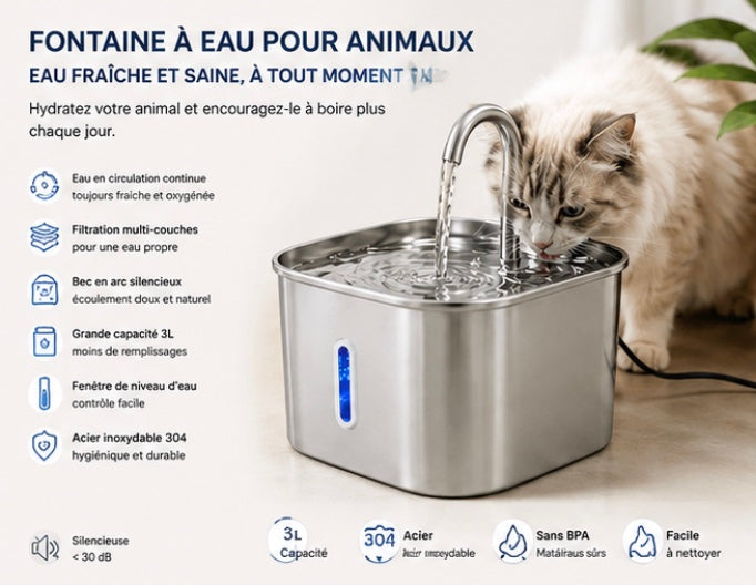 Fontaine à Eau Automatique en Inox pour Chat – Fonctionnement Discret