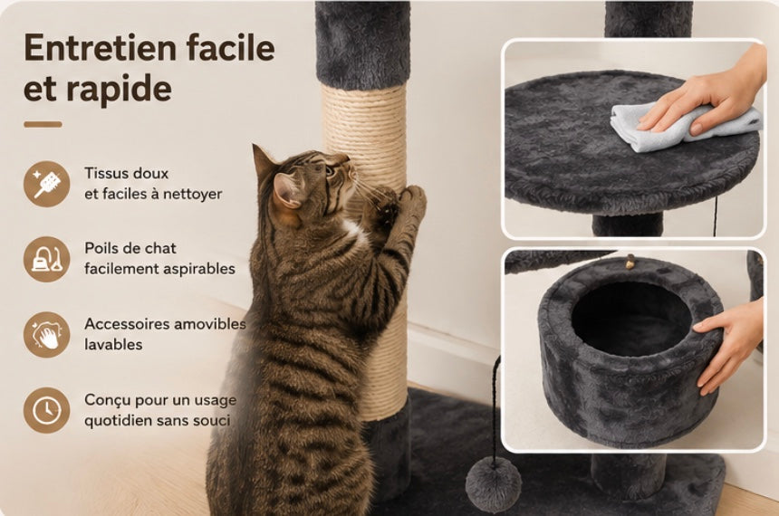 Arbre à Chat avec Niches et Jouets – Gris foncé