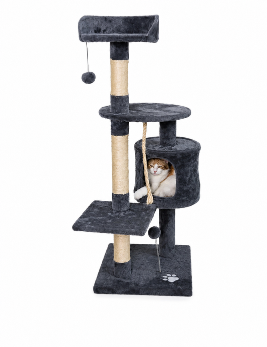 Arbre à Chat avec Niches et Jouets – Gris foncé
