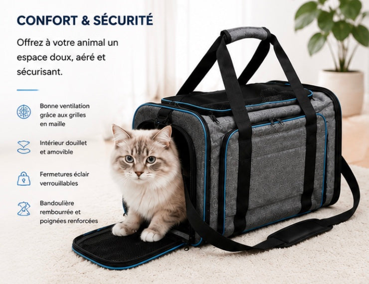 Sac de Transport Respirant pour Chat – Confort et Sécurité